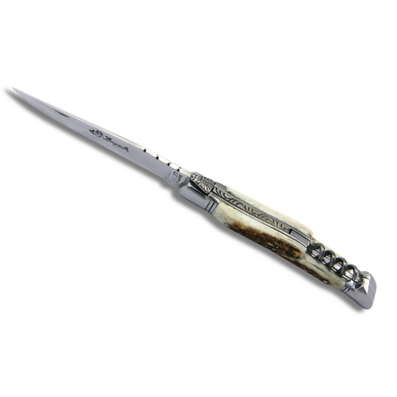 COUTEAU LAGUIOLE MANCHE BOIS DE CERF TIRE-BOUCHON MITRES INOX