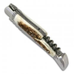 COUTEAU LAGUIOLE MANCHE BOIS DE CERF TIRE-BOUCHON MITRES INOX